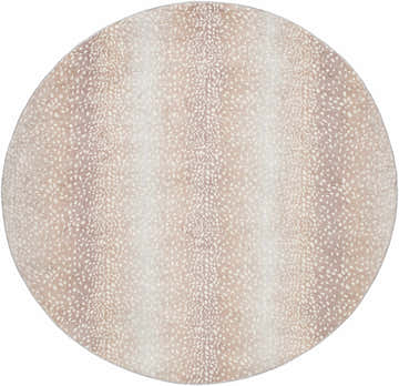 Close-up of a round Pointblank Tan Leopard Print Rug. Features a tan and ivory animal print pattern. Design-Round-710