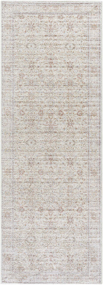 Close-up of the Livabliss x Our PNW Home Spokane Damask Ivory Rug. Features a traditional brick red and ivory damask pattern. Design-Runner-2673