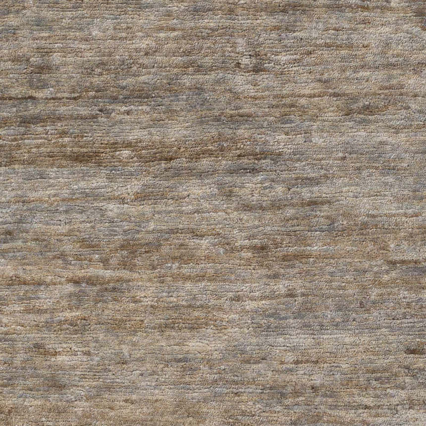 Close-up of the gray Provencal Jute Rug showing its hand-knotted texture and natural fiber design. Contemporary style. Swatch