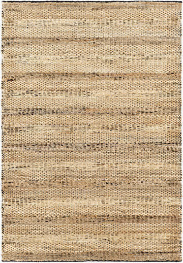 Close-up of the hand woven Quebradillas Area Rug. Jute rug with black and light olive stripes. Design-Rectangle-576