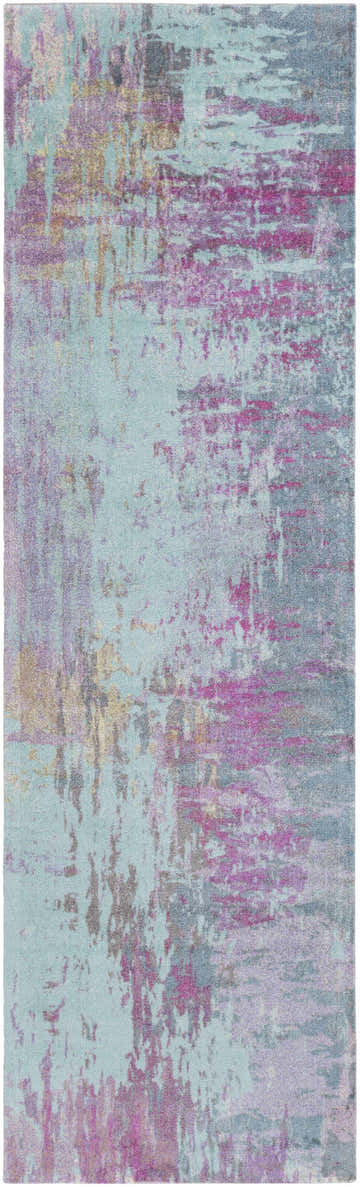 Close-up of the Redland Colorful Abstract Rug. Features aqua, magenta, lavender, and gray in a modern abstract design. Design-Runner-268