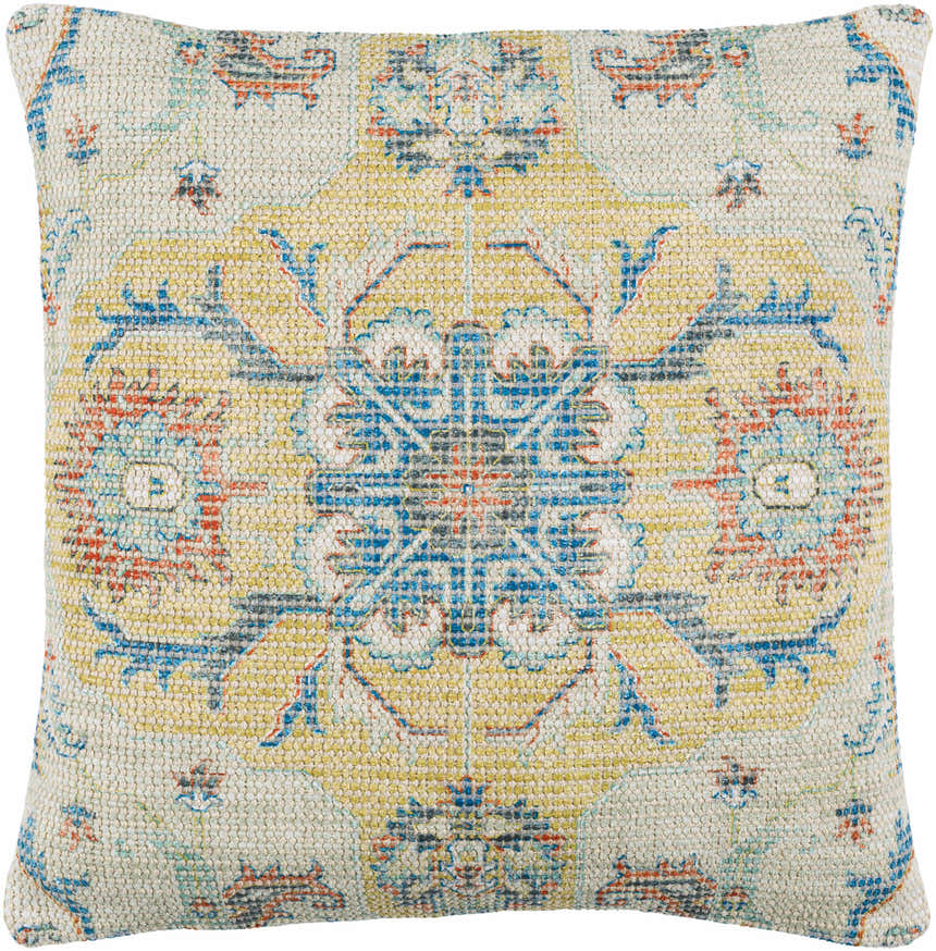 Solvani Yellow Raised Woven Linear Texture Global Bohemian Cotton Lumbar Pillow with Knotted Tassels - Clearance