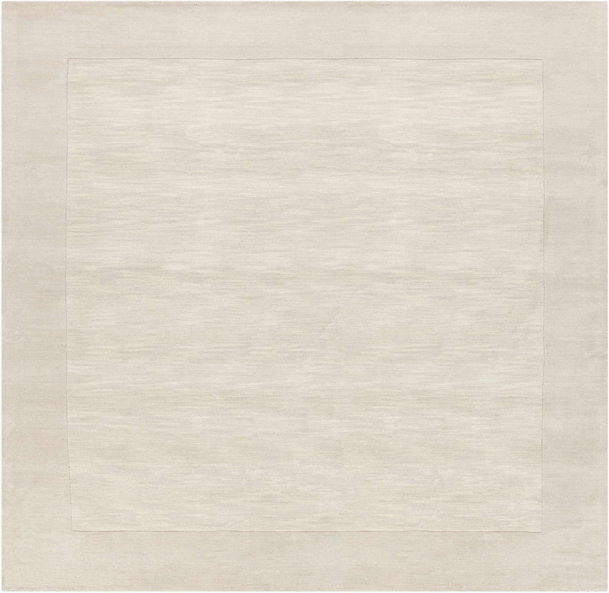 Bordered Solid Beige Cream Wool Rug
