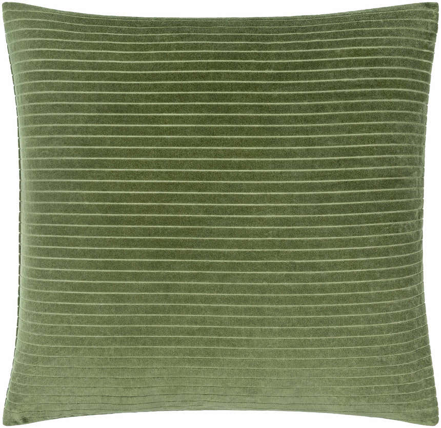 Olvex Olive Horizontal Ribbed Stripe Modern Cotton Velvet Accent Pillow
