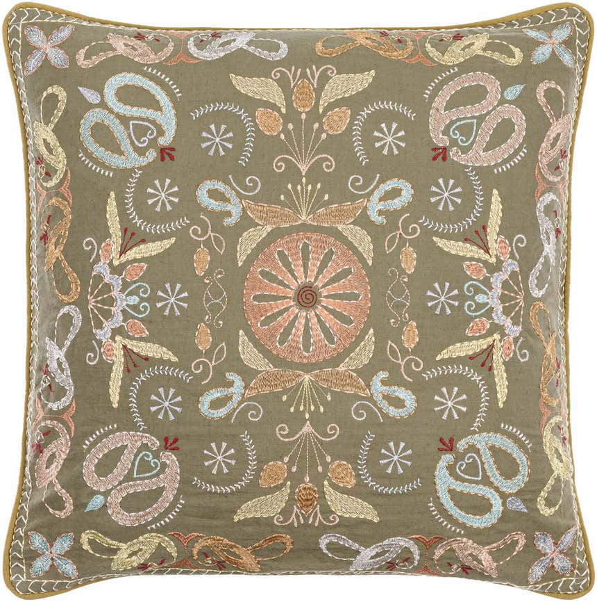 Olivan Olive Green Textured Woven Traditional Cotton Accent Pillow