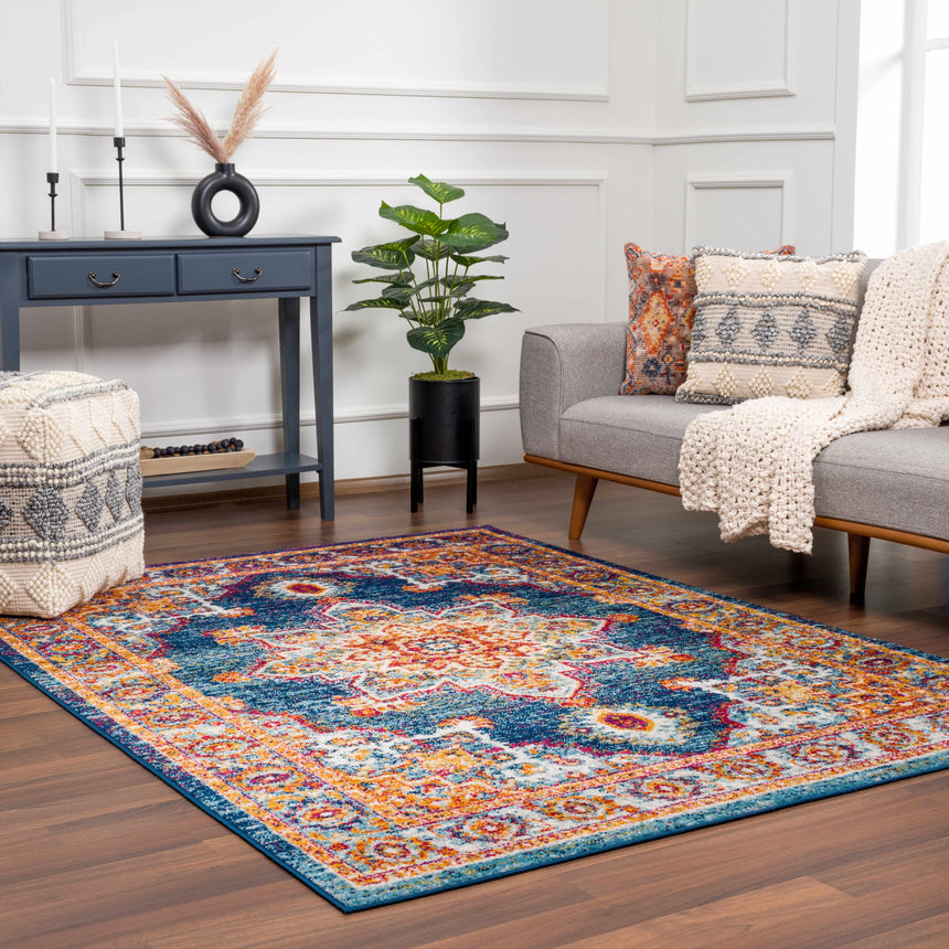Istanbul Medallion Blue & Orange Area Rug - Clearance