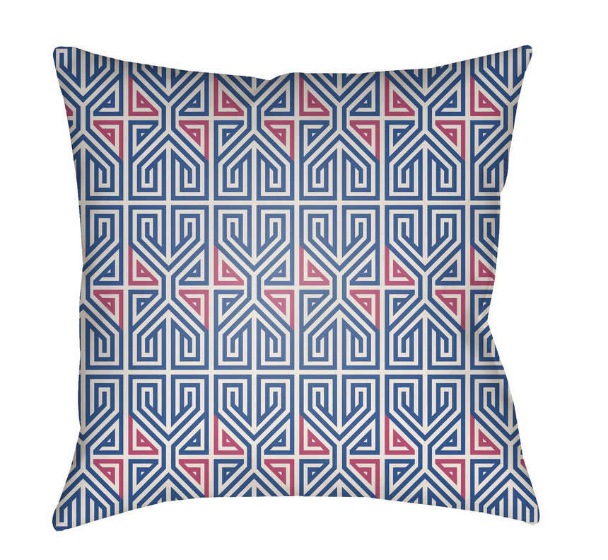 Saaban Geometric Blue Pink Outdoor Throw Pillow