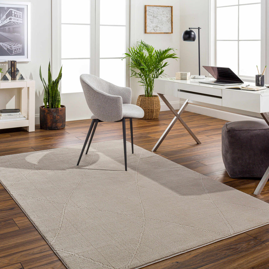 Aldis Tan Plush Textured Washable Rug - Clearance