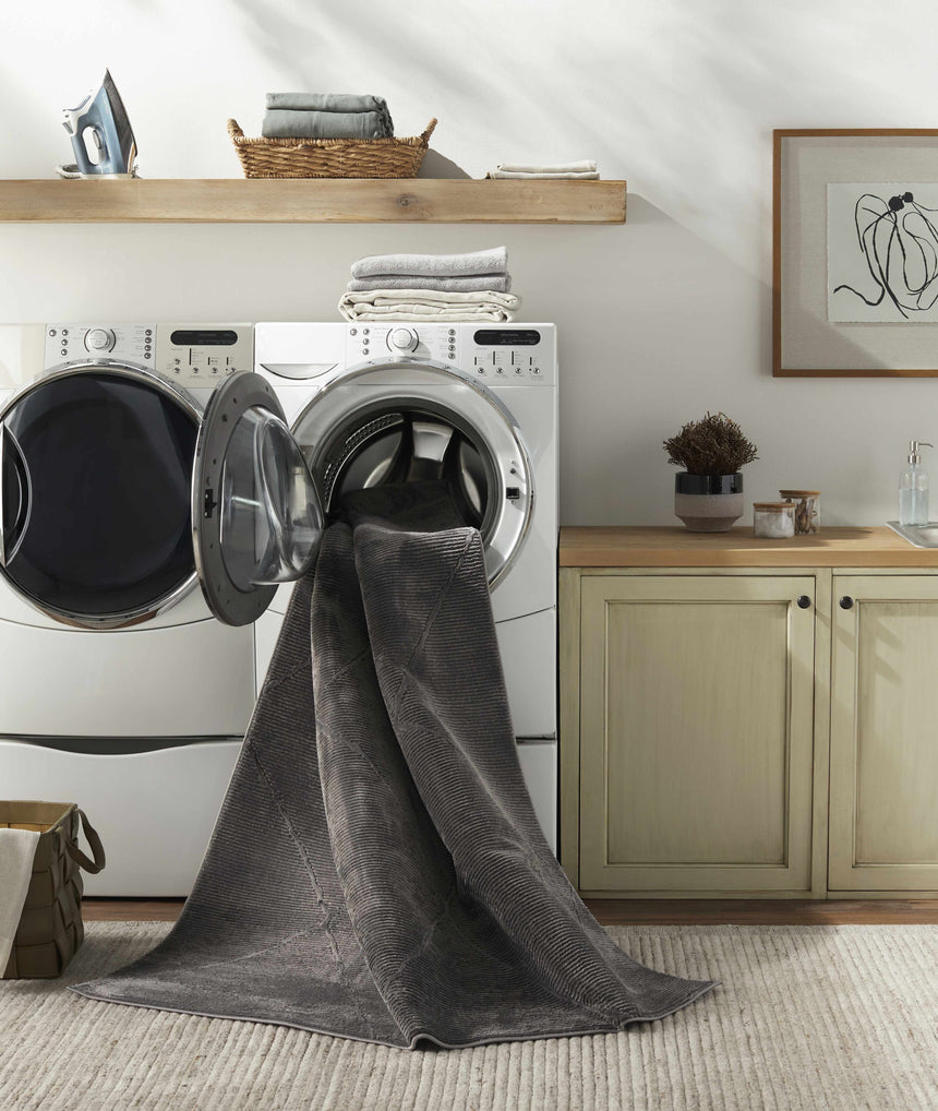 Aldis Charcoal Textured Plush Washable Small Rug - Clearance