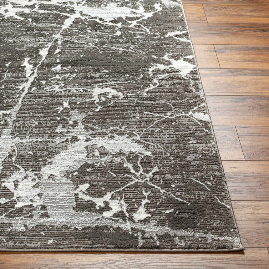 Ianto Charcoal Marble Washable Area Rug - Clearance