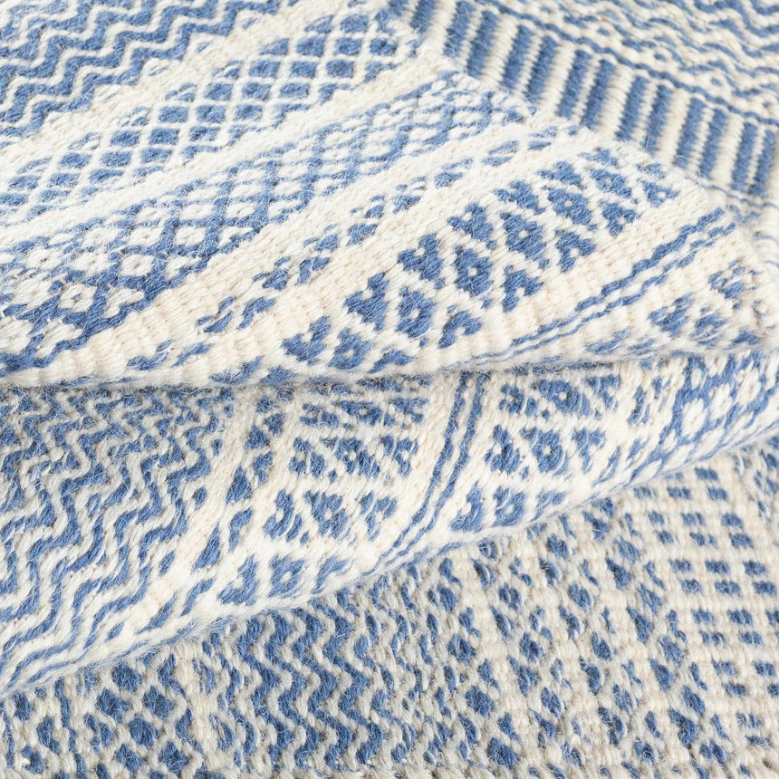 Sanc Blue/Cream Flatweave Wool Rug - Clearance