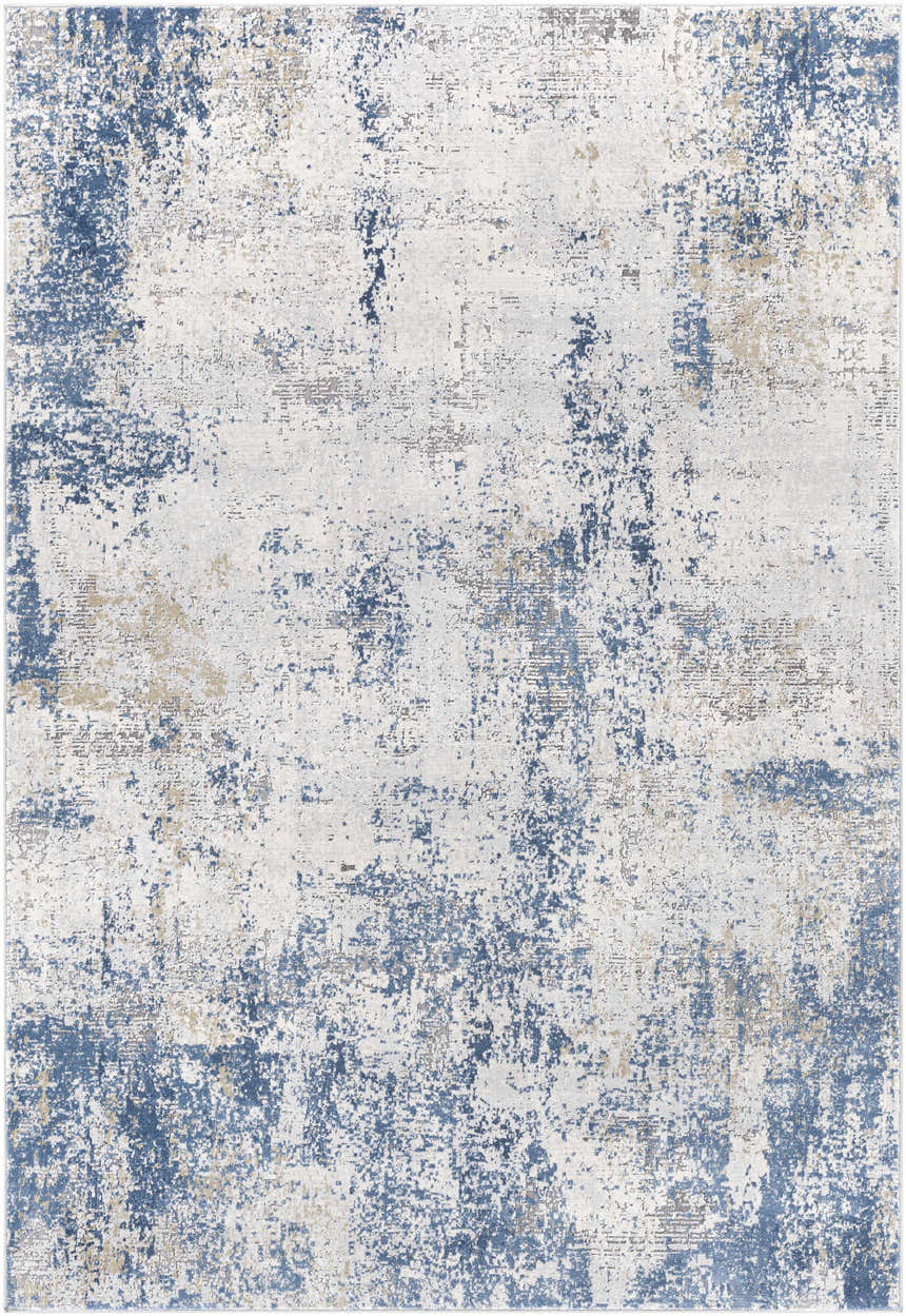 Distressed Sapcote Textured Luxe Area Rug in charcoal, blue, beige, and gray. Contemporary abstract design. Design-Rectangle-573
