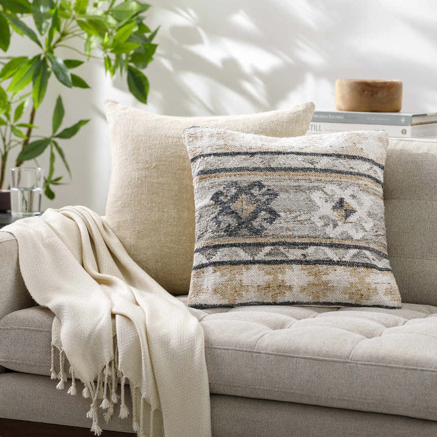 Kavros Dusty Blue Geometric Southwest Recycled PET Yarn Accent Pillow