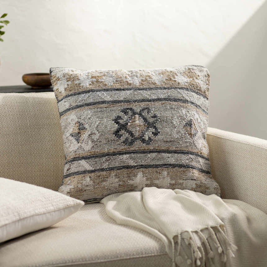Kavros Dusty Blue Geometric Southwest Recycled PET Yarn Accent Pillow