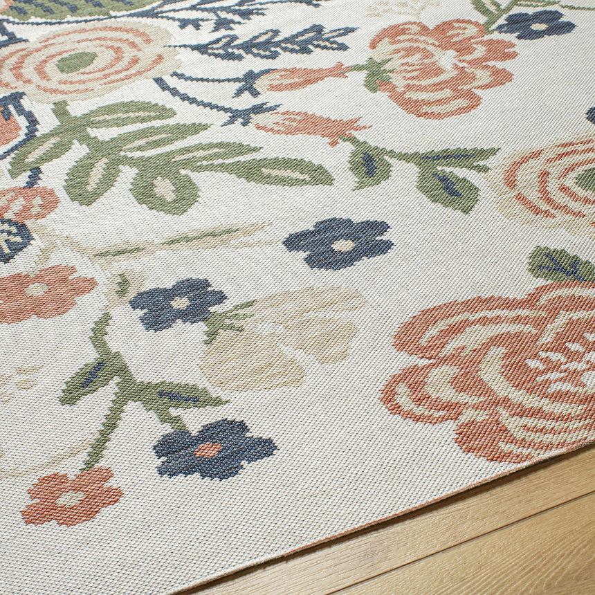 Ponto Cream & Green Floral Area Rug - Clearance