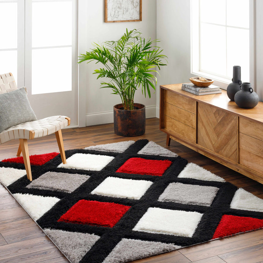 Amias Red & Black Area Rug - Clearance