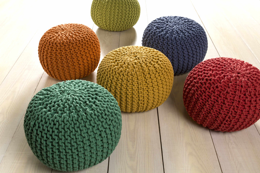 Osborne Olive Knitted Cotton Pouf