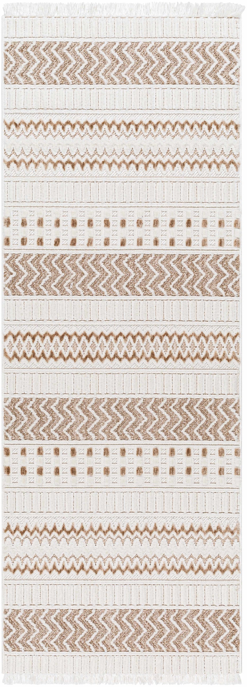 Eiko Beige Textured Saxony Rug with Fringes - Clearance