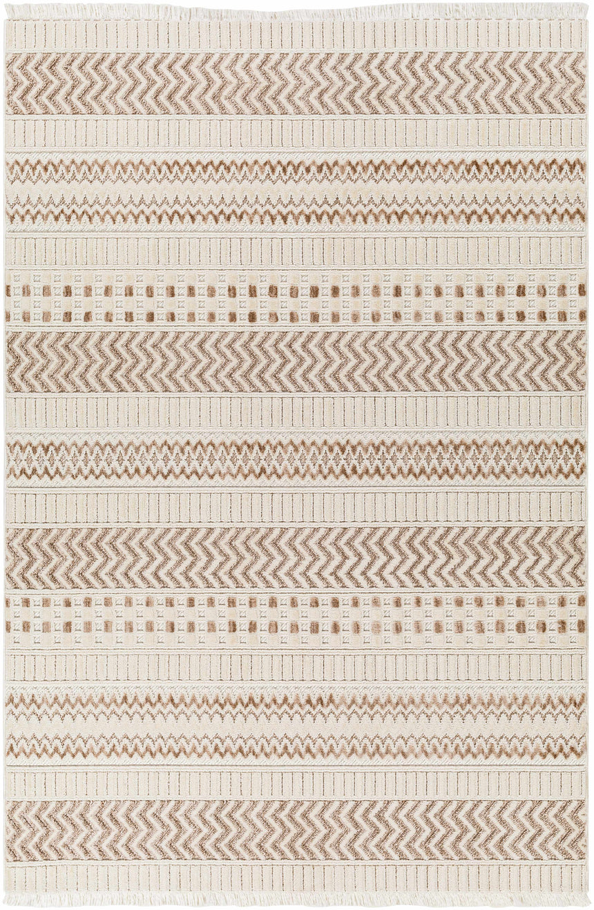 Eiko Beige Textured Saxony Rug with Fringes - Clearance