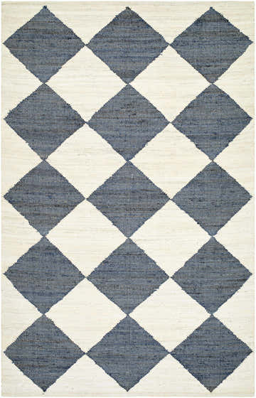 Close-up of the hand woven Sondo Off White Area Rug featuring a gray and off white diamond pattern. Design-Rectangle-576