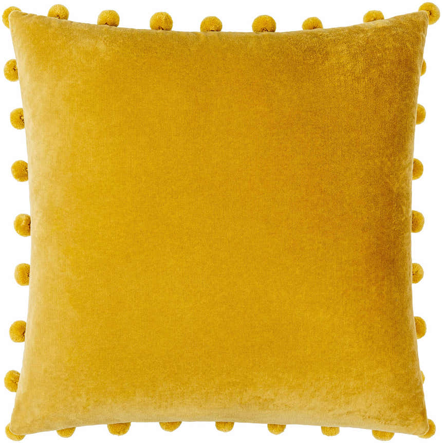 Solin Goldenrod Pom Trim Modern Cotton Accent Pillow - Clearance