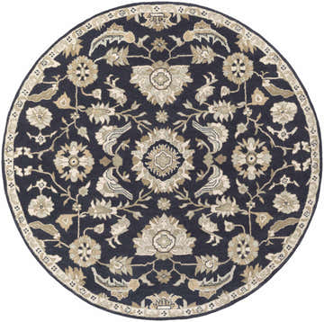 Round Caesar CAE-1164 Black Floral Wool Rug with a traditional floral pattern in beige, olive, and brown tones. Design-Round-8