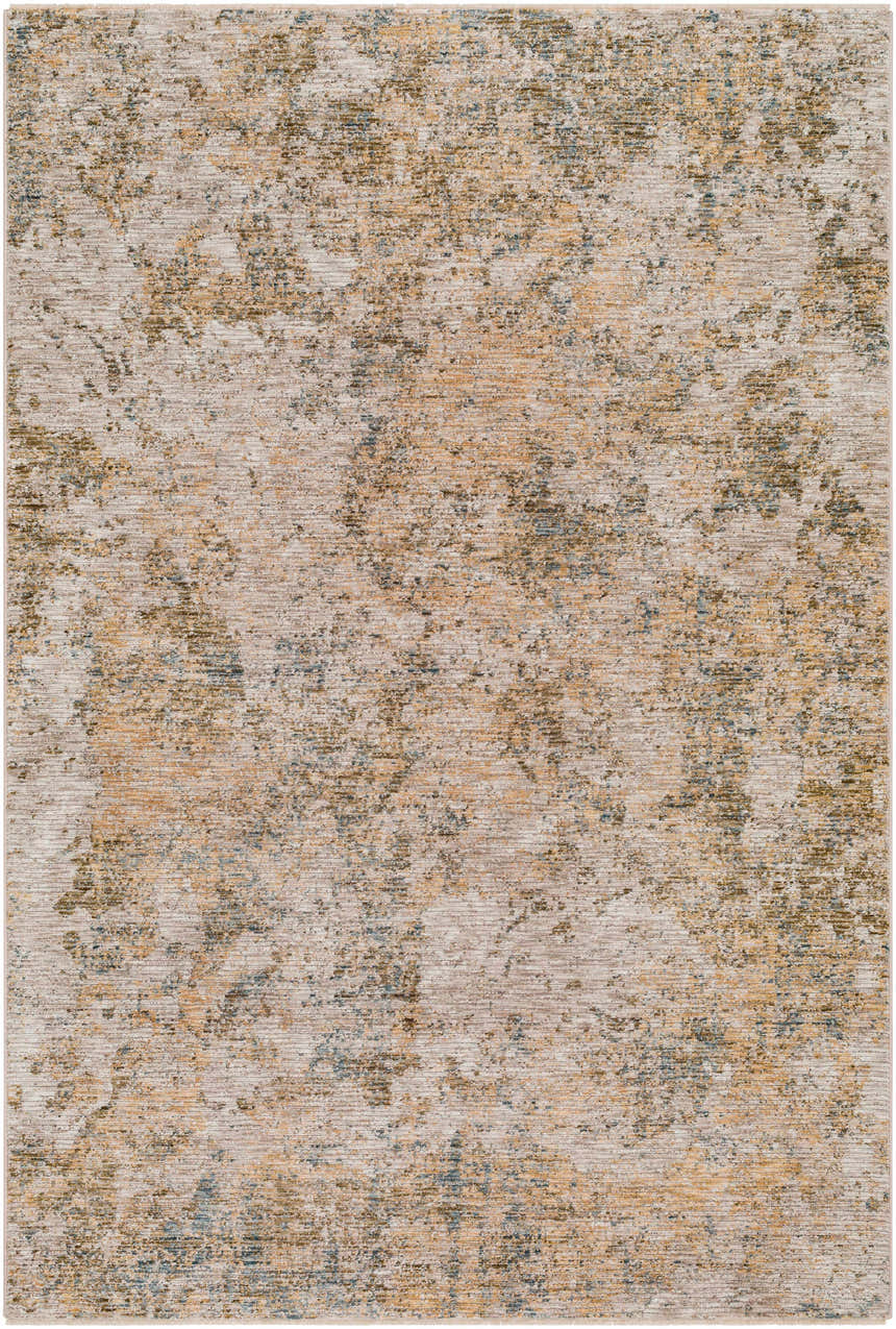 Close-up of the Aleka Rich Textured Rug. Bone, clay, dark gray, sage, and walnut colors create a contemporary design. Design-Rectangle-575