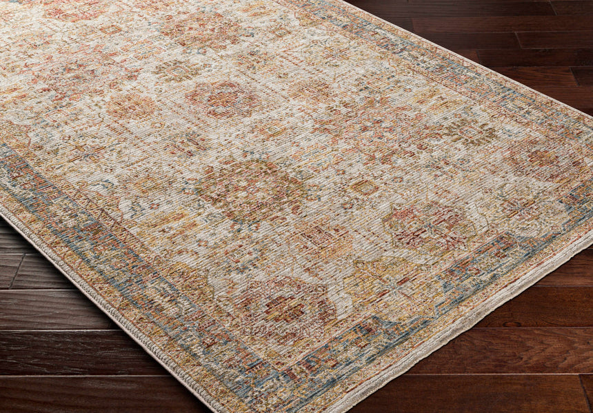 Ange Tan & Blue Rich Textured Traditional Rug