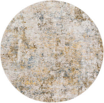Close-up of round Chas Beige Rich Textured Traditional Rug with bone, clay, driftwood, taupe, and walnut colors. Design-Round-710