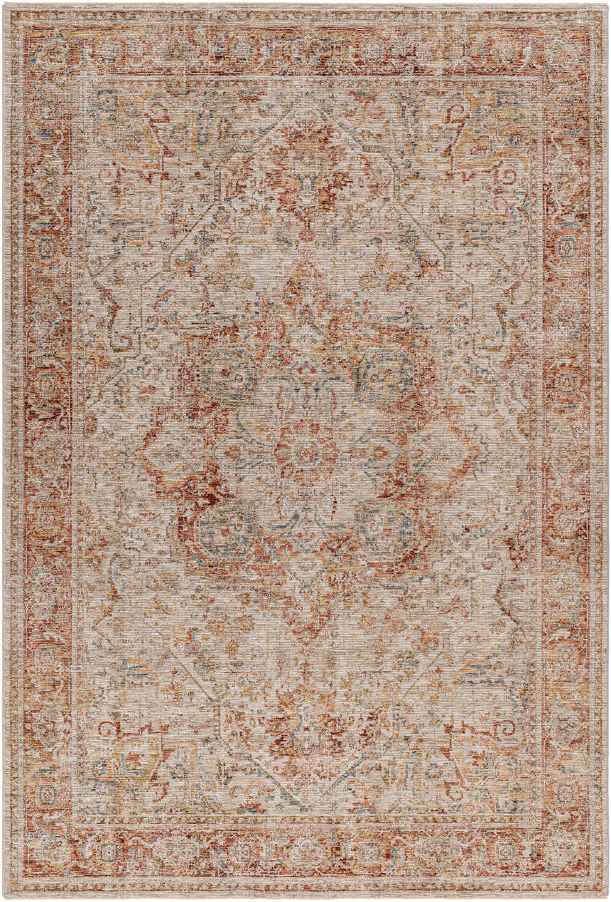 Detailed texture of the Cress Rust Traditional Rug with clay, brown, and peach tones. Design-Rectangle-6796
