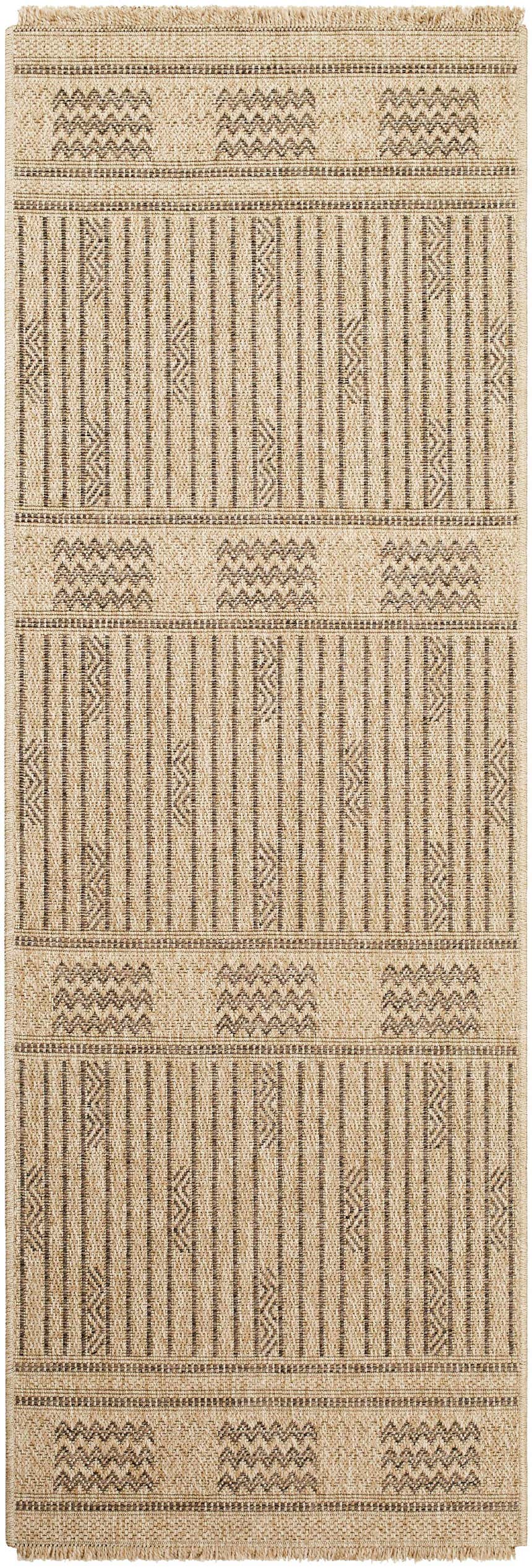 Close-up of the Gerik Faux Jute Rug. Lambswool and light brown rug with farmhouse, traditional, and transitional style. Design-Runner-2773