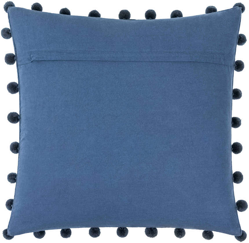 Nocten Midnight Blue Pom Trim Modern Cotton Accent Pillow