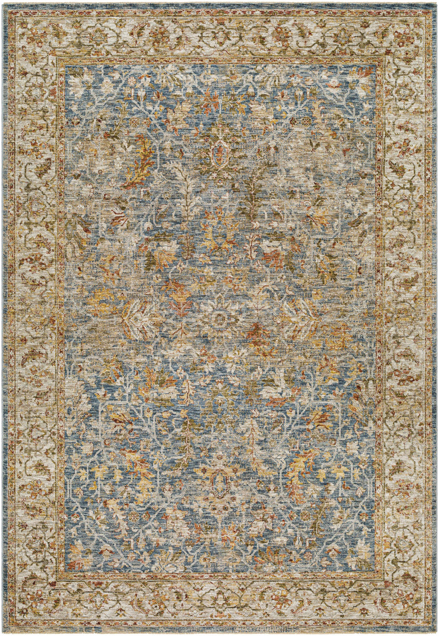 Asabi Blue Textured Rug with Fringes