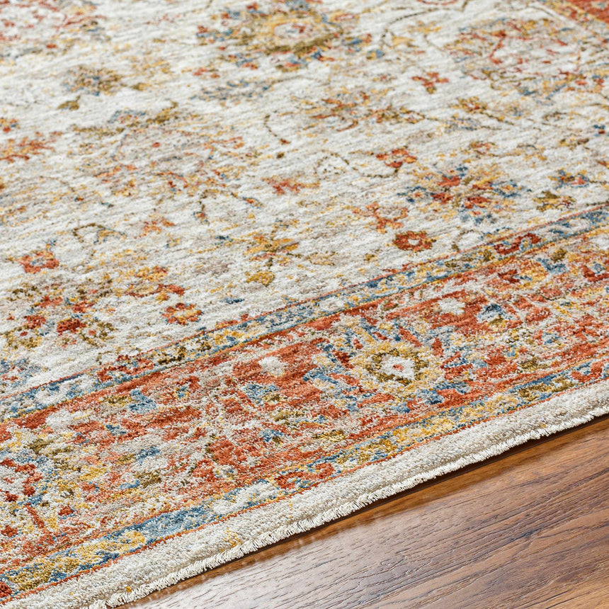 Duong Beige & Rust Textured Rug with Fringes