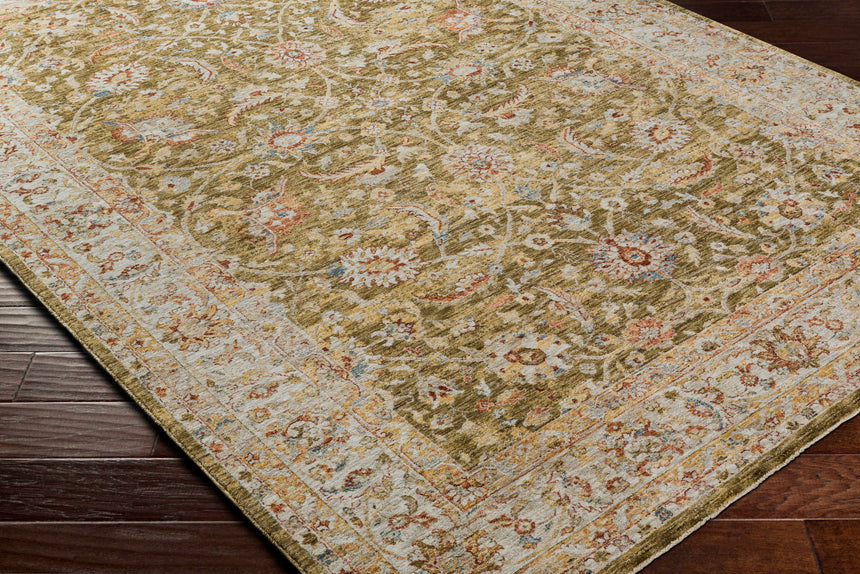 Dyan Green Textured Rug with Fringes