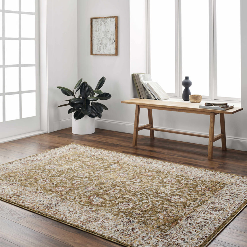 Dyan Green Textured Rug with Fringes