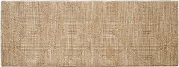Close-up of the Dekan Tan Area Rug with a geometric diamond pattern and textured lambswool and light brown coloring. Design-Runner-2773