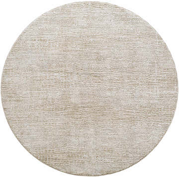 Close-up of round Laina Area Rug. Light gray and natural gray textured rug with a subtle grid pattern. Design-Round-53
