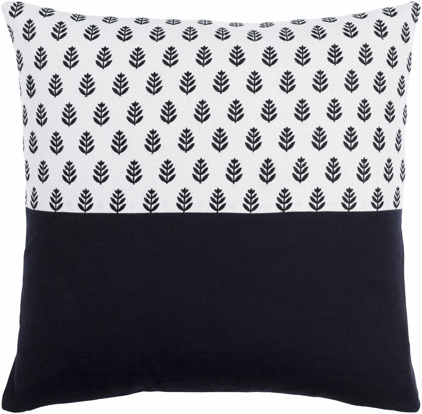 Sidra Throw Pillow - Black Leaf Pattern on White