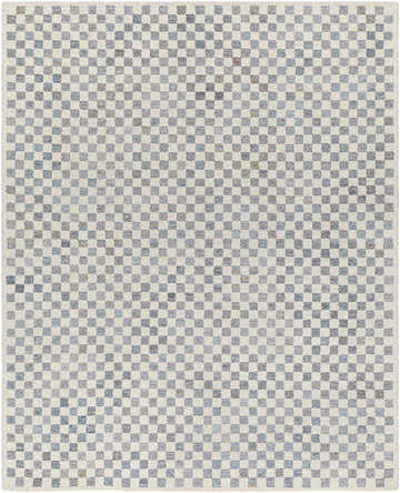 Close-up of the Halen Gray Checkered Area Rug, featuring a geometric checkerboard pattern in gray, brown, and natural hues. Design-Rectangle-810