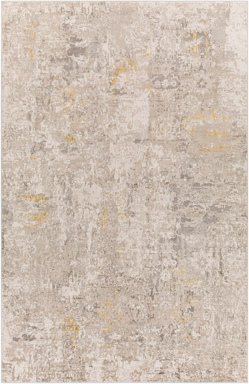 Close-up of Yuji Area Rug featuring a contemporary abstract pattern in beachhouse, gray, and nutmeg tones. Design-Rectangle-679
