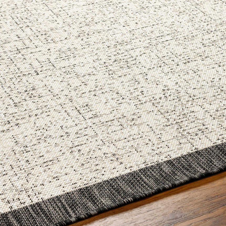 Close-up of the Demas Gray & Cream Area Rug showing its woven texture and subtle gray and beige pattern. Texture