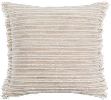 Padrin Tan Fringed Textured Stripe Updated Traditional Cotton Accent Pillow