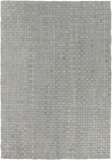 Close-up of the gray Sunburst Area Rug. Hand-woven leather rug with a contemporary, animal-inspired design. Design-Rectangle-576