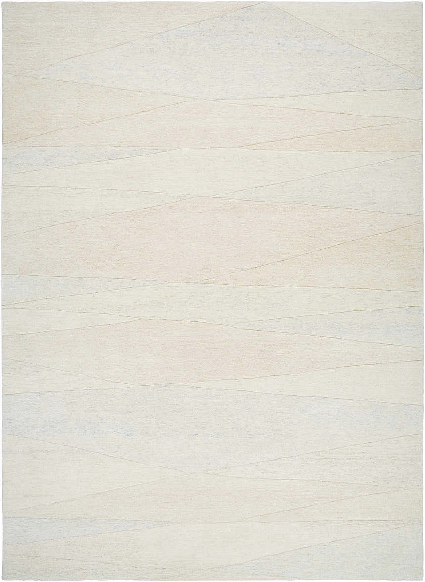 Close-up of the hand-tufted Soner Area Rug. Light silver wool rug with a contemporary geometric design. Design-Rectangle-811