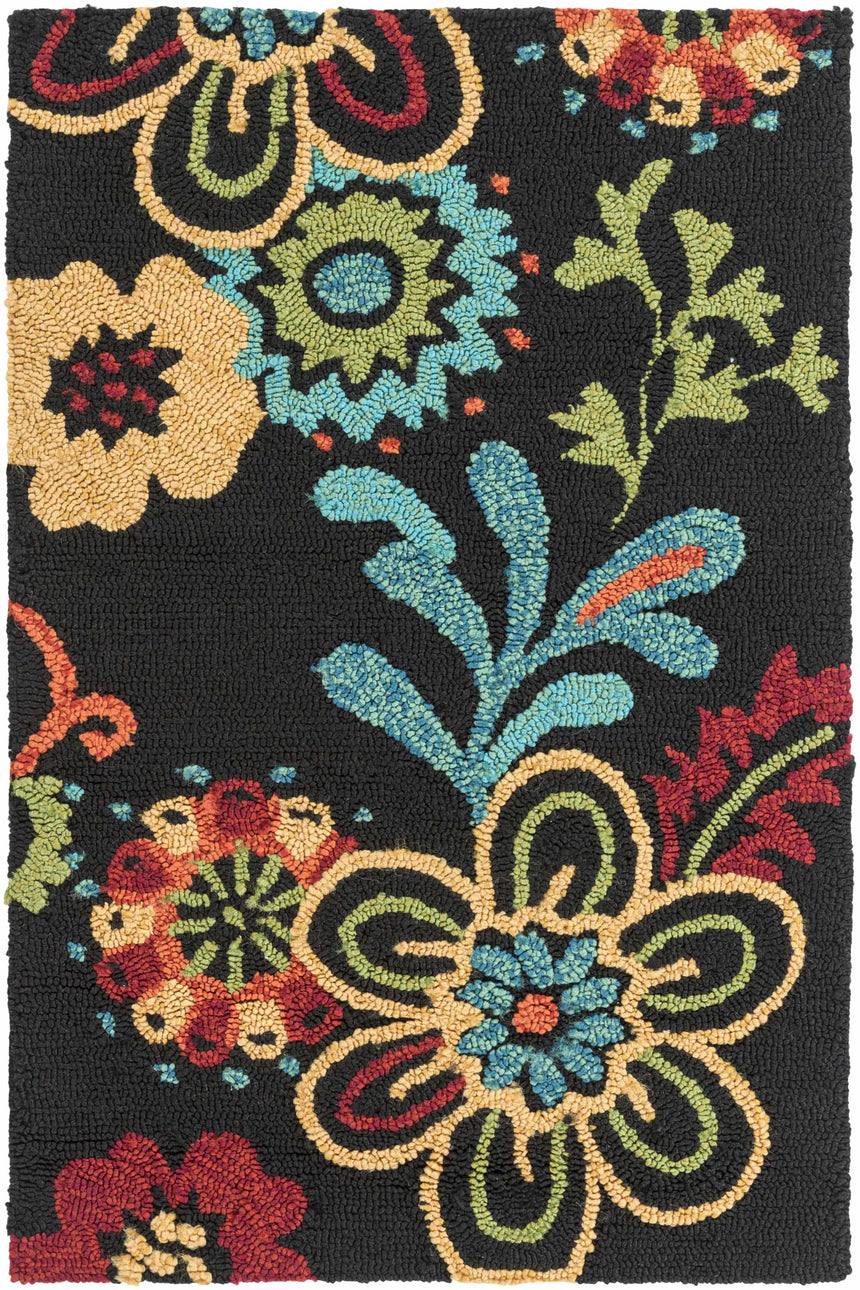 Thaxton Colorful Flowers on Black Area Rug - Clearance