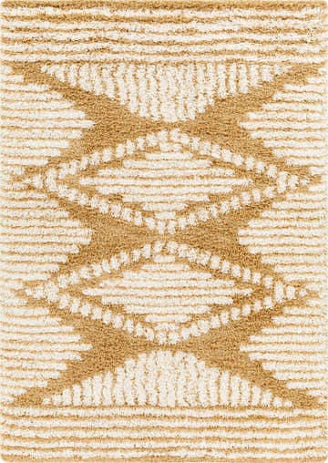 Close-up of the Tiya Shag Area Rug in bone and nutmeg. Geometric pattern, soft shag texture. Farmhouse style. Design-Rectangle-5373