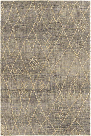 Close-up of the Tregarth Area Rug showing a gray jute weave with a cream diamond pattern. Design-Rectangle-576