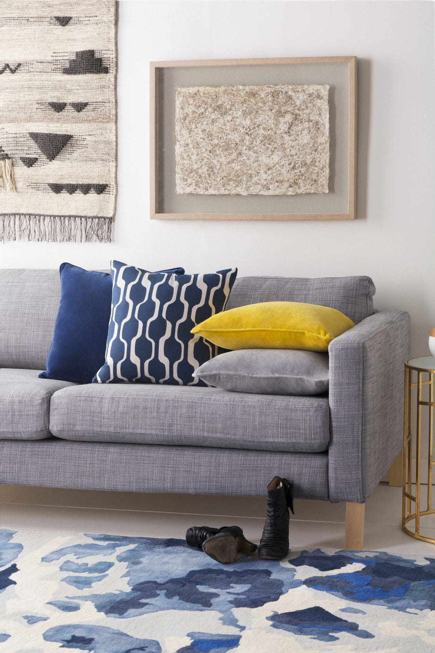 Victor Dark Blue Square Throw Pillow