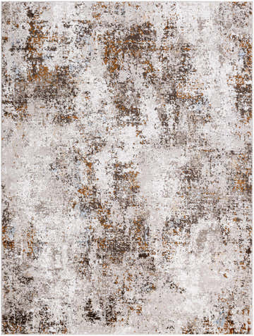 Totie Area Rug with abstract design in dark brown, denim, mustard, taupe, and white. Design-Rectangle-537